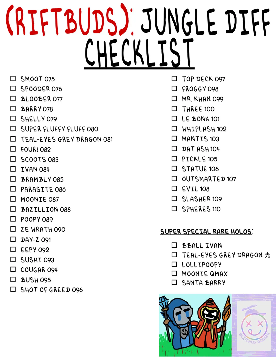 Riftbuds JG Diff Card Checklist